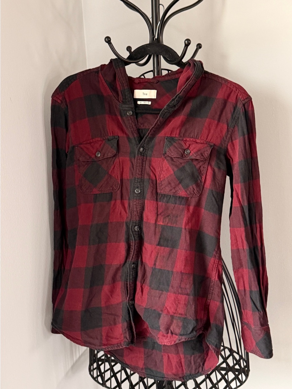 TNA Red and Black Buffalo Plaid Hooded Shirt